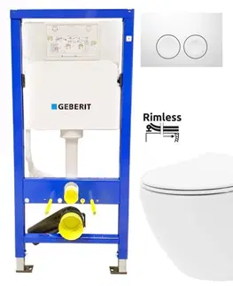 WC sedátka GEBERIT DuofixBasic s bílým tlačítkem DELTA21 + WC REA Carlo Flat Mini Rimless + SEDÁTKO 458.103.00.1 21BI CF1