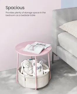 Odkládací stolky Kulatý odkládací stolek s textilním košem růžový