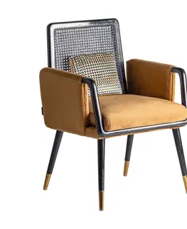 Luxusní jídelní židle Estila Art deco židle Brilon se zlatým sametovým čalouněním a černou konstrukcí ze dřeva 84cm