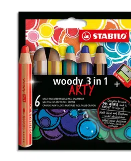 Hračky STABILO - Pastelky woody 3in1 Arty, sada 6 ks + ořezávátko