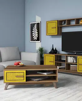 Obývací stěny a sestavy nábytku Set nábytku do obývacího pokoje AYLA ořech žlutý