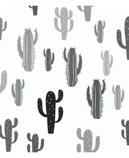 Závěsy Závěs dekorační nebo látka, OXY Kaktusy, šedočerný 150 cm 150 cm