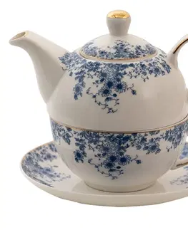 Džbány Porcelánový tea for one s modrými květy Blue Flowers - 16*15*15 cm / 400ml / 250ml  Clayre & Eef BFLTEFO