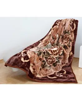 Hrubé deky 160 x 210cm - akrylové Teplá deka s květinami hnědé barvy