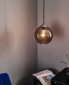 Závěsná světla Solbika Lighting Závěsná lampa koule skleněné stínidlo kouřově šedé Ø25cm