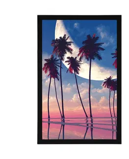 Příroda Plakát západ slunce nad tropickými palmami