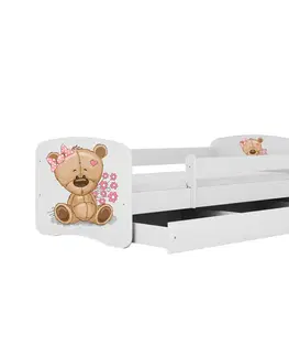 Dětské postýlky Kocot kids Dětská postel Babydreams méďa s kytičkami bílá, varianta 80x180, se šuplíky, s matrací