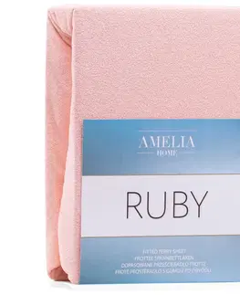 Prostěradla Froté prostěradlo s gumou AmeliaHome Ruby světlé růžové, velikost 140-160x200+30