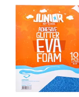 Hračky JUNIOR-ST - Dekorační pěna A4 EVA 10 ks modrá samolepicí glitter 2,0 mm