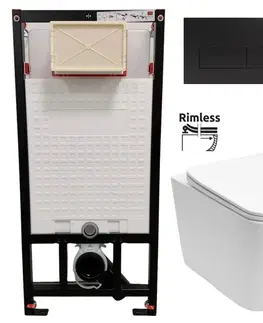 WC sedátka DEANTE Podomítkový rám, pro závěsné WC mísy + SLIM tlačítko černé + WC REA  Raul Rimless + SEDÁTKO CST_WC01 N51P RA1