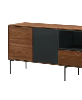Luxusní a designové televizní stolky Estila Moderní hnědý TV stolek Nordica Nogal z ořechově dýhovaného dřeva s touch systémem 180cm