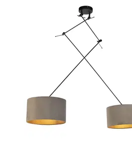 Zavesna svitidla Závěsná lampa se sametovými odstíny taupe se zlatem 35 cm - Blitz II černá