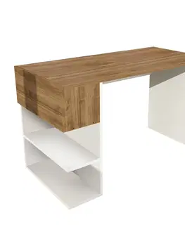 Psací stoly Kalune Design Psací stůl ALPHONZO bílý/ořech