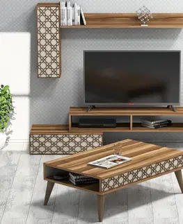 Obývací stěny a sestavy nábytku Set nábytku do obývacího pokoje PLANET ořech krémový