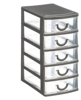 Úložné boxy DekorStyle Mini organizér na drobnosti s 5 zásuvkami Poks šedý