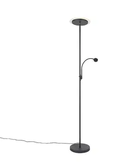 Stojaci lampy Moderní stojací lampa černá včetně LED s čtecím ramenem - Chala