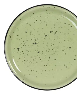 Talíře Zelený keramický talíř s kaňkami Printemps – Ø 22*3 cm Clayre & Eef 6CEDP0052GR