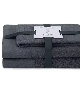 Ručníky AmeliaHome Sada 3 ks ručníků FLOSS klasický styl grafitově šedá, velikost 50x90+70x130