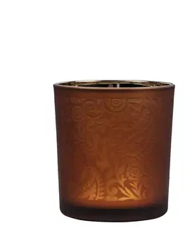Svícny Oranžovo stříbrný skleněný svícen s ornamenty Paisley vel.S - Ø7*8cm Mars & More XMWLPAOS