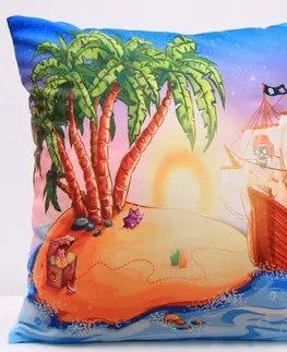 Povlaky na polštáře s potiskem 3D Barevný povlak na polštáře s dětským motivem pirátské lodi na ostrově s pokladem