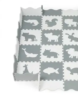 Pěnové puzzle na zem ECOTOYS Pěnová puzzle podložka Animals šedá - 36 kusů