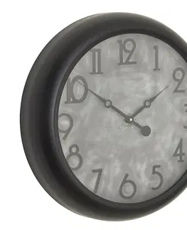 Stylové a designové hodiny Estila Luxusní kulaté nástěnné hodiny Antiquités Francaises ve vintage stylu s černým rámem a betonovým šedým ciferníkem 50 cm