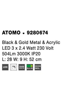 Designová závěsná svítidla NOVA LUCE závěsné svítidlo ATOMO černá a zlatý kov a akryl LED 3 x 2.4W 230V 3000K IP20 9280674