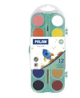 Hračky MILAN - Barvy akvarelové - 12 barev, 30 mm + štětec