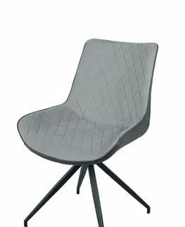 Luxusní jídelní židle Estila Moderní kožená jídelní židle Vidar z eko kůže s černými nožičkami z kovu dvoutónová skandinávská šedá 88cm