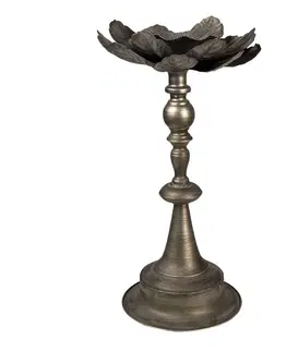 Svícny Stříbrno-měděný kovový svícen s květem Rosemarie - Ø 28*50 cm Clayre & Eef 6Y4489