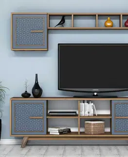 Obývací stěny a sestavy nábytku Televizní stěna AYLA ořech modrá