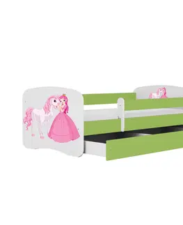 Dětské postýlky Kocot kids Dětská postel Babydreams princezna a poník zelená, varianta 80x180, bez šuplíků, s matrací