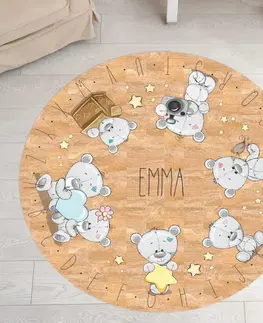 Korkové koberce Kulatý dětský koberec s medvídky a jménem