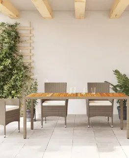 Zahradní stolky Zahradní stůl béžový 190 x 90 x 75 cm polyratan akáciové dřevo