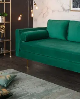 Luxusní nábytek do obývacího pokoje Estila Art-deco luxusní zelená lenoška Damisela se sametovým potahem 196cm