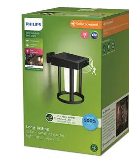 Solární lampy s pohybovým čidlem Philips Solární nástěnná lampa Philips LED Camill, černá/bílá, Ø 14 cm