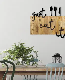 Bytové doplňky a dekorace Wallity Nástěnná dřevěná dekorace EAT hnědá/černá