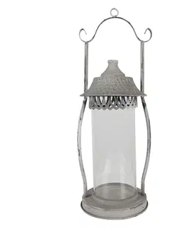 Zahradní lampy Šedá kovová lucerna se skleněným krytem - Ø 15*44 cm Clayre & Eef 6Y4717
