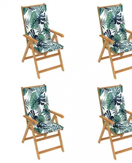 Zahradní židle Skládací zahradní židle 4 ks s poduškami Dekorhome Zelené listí