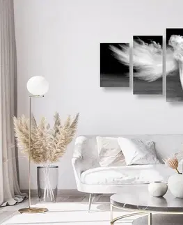Černobílé obrazy 5-dílný obraz podoba anděla v oblacích v černobílém provedení