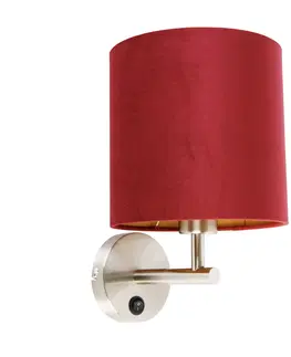 Nastenna svitidla Elegantní nástěnná lampa z oceli s odstínem červeného sametu - mat