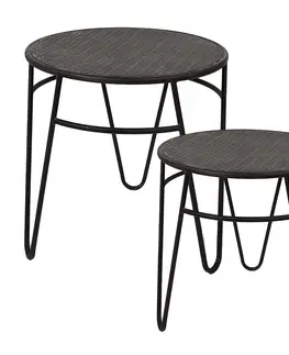 Konferenční stolky 2ks hnědý antik kovový odkládací stolek Viani - Ø 51*51 / Ø 41*42 cm Clayre & Eef 6Y5360
