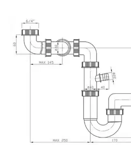Sifony k pračkám Bruckner Dřezový sifon s odbočkou 6/4", výškově a délkově stavitelný, DN40, bílá 155.132.0