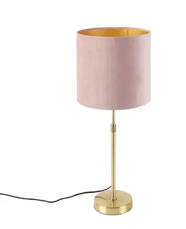 Stolni lampy Stolní lampa zlatá / mosazná s růžovým sametovým odstínem 25 cm - Parte
