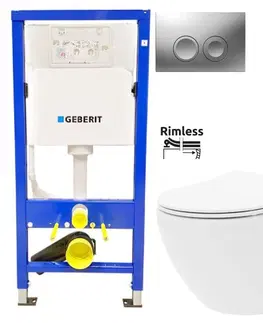 WC sedátka GEBERIT DuofixBasic s matným tlačítkem DELTA21 + WC REA Carlo Flat Mini Rimless + SEDÁTKO 458.103.00.1 21MA CF1