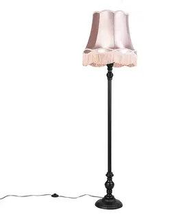 Stojaci lampy Stojací lampa černá s odstínem Granny růžová - Classico