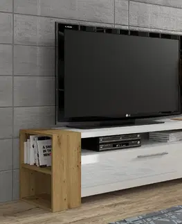 Televizní stolky Televizní stolek LIVIA 160 dub artisan, bílý lesk