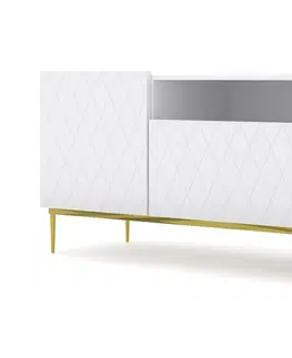 Televizní stolky TV stolek Diuna 193 cm, bílý mat+zlatá