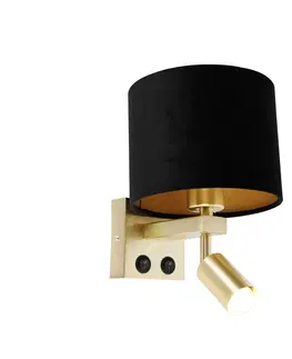 Nastenna svitidla Nástěnná lampa mosazná s lampičkou na čtení a stínidlem 18 cm černá - Brescia