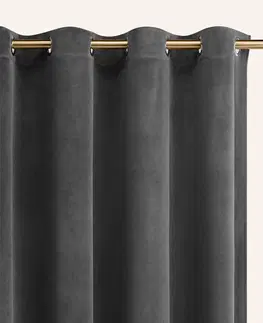 Jednobarevné hotové závěsy Tmavě šedý velurový závěs CHARMY na stříbrná kolečka 140 x 260 cm